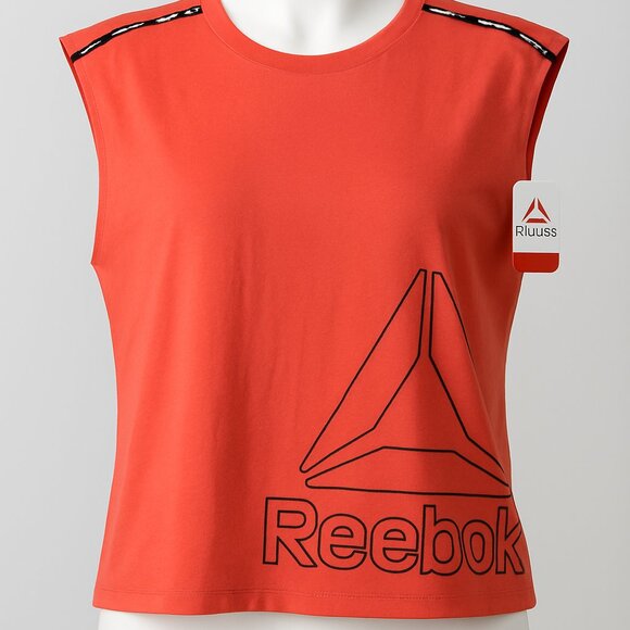 Reebok Womens Relaxed Fit Branded Tank Top Bittersweet Red Size L NWT - Picture 1 of 6